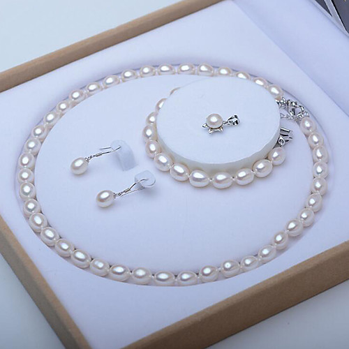 White Freshwater Pearl Jewelry Set Beaded Single Strand Bridal Set Ladies Elegant Vintage For Mother's Day Mom Silver Earrings Jewelry White For Wedding Party Gift
White Freshwater Pearl Jewelry Set Beaded Single Strand Bridal Set Ladies Elegant Vintage For Mother's Day Mom Silver Earrings Jewelry White For Wedding Party Gift
