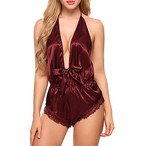 Women's Erotic Satin & Silk Bodysuits Nightwear Jacquard Solid Colored Wine / White / Black S M L / Halter Neck
Women's Erotic Satin & Silk Bodysuits Nightwear Jacquard Solid Colored Wine / White / Black S M L / Halter Neck