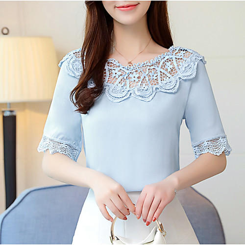 Women's Blouse Solid Colored Lace Patchwork Half Sleeve Daily Tops Basic White Blue
Women's Blouse Solid Colored Lace Patchwork Half Sleeve Daily Tops Basic White Blue