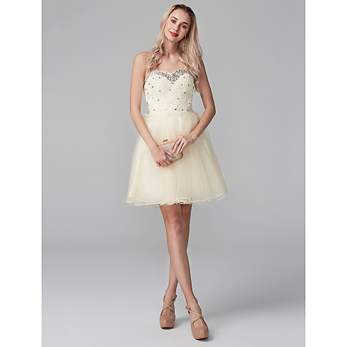 Ball Gown Sparkle & Shine Cute Cocktail Party Dress Sweetheart Neckline Sleeveless Short / Mini Chiffon Beaded Lace with Lace Crystals 2021
Ball Gown Sparkle & Shine Cute Cocktail Party Dress Sweetheart Neckline Sleeveless Short / Mini Chiffon Beaded Lace with Lace Crystals 2021
