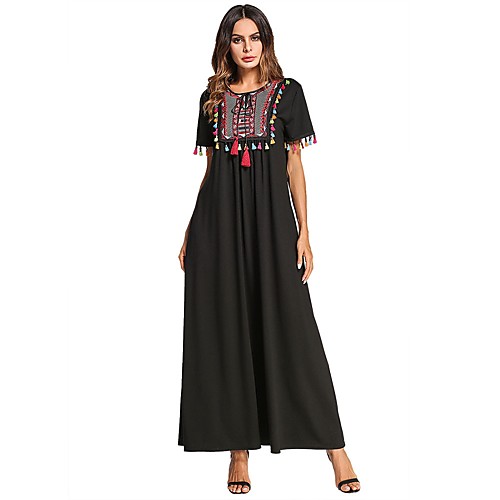 Women's Shift Dress Maxi long Dress Black Short Sleeve Plaid Tassel Fringe Summer Round Neck Loose M L XL XXL 3XL 4XL / Plus Size / Plus Size
Women's Shift Dress Maxi long Dress Black Short Sleeve Plaid Tassel Fringe Summer Round Neck Loose M L XL XXL 3XL 4XL / Plus Size / Plus Size