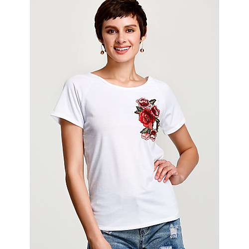 Women's T shirt Floral Embroidered Short Sleeve Going out Tops Streetwear White Black
Women's T shirt Floral Embroidered Short Sleeve Going out Tops Streetwear White Black
