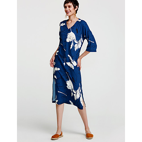Women's Tunic Short Mini Dress Blue Light Blue 3/4 Length Sleeve Blue Floral Print Summer V Neck Loose One-Size / Cotton / Cotton
Women's Tunic Short Mini Dress Blue Light Blue 3/4 Length Sleeve Blue Floral Print Summer V Neck Loose One-Size / Cotton / Cotton
