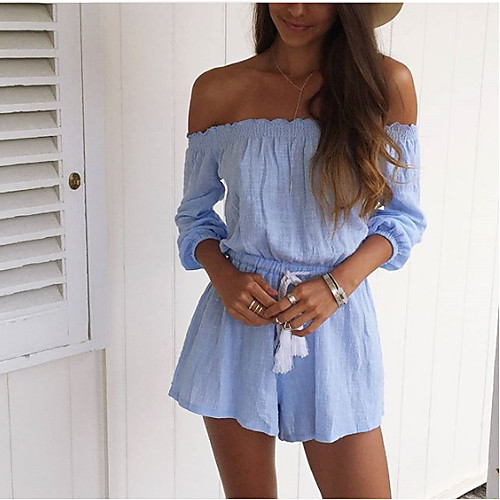 Women's Active Basic Party Going out Strapless Off Shoulder Light Blue Slim Romper Color Block Solid Colored Lace up Cotton / Wide Leg / Sexy
Women's Active Basic Party Going out Strapless Off Shoulder Light Blue Slim Romper Color Block Solid Colored Lace up Cotton / Wide Leg / Sexy