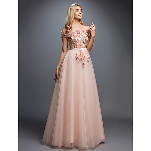 A-Line Floral Prom Formal Evening Valentine's Day Dress Off Shoulder Sleeveless Sweep / Brush Train Tulle Over Lace with Appliques 2021
A-Line Floral Prom Formal Evening Valentine's Day Dress Off Shoulder Sleeveless Sweep / Brush Train Tulle Over Lace with Appliques 2021