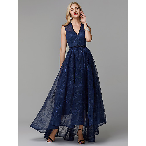 A-Line Elegant Floral High Low Prom Formal Evening Dress V Neck Sleeveless Asymmetrical Lace Tulle with Bow(s) Beading 2021
A-Line Elegant Floral High Low Prom Formal Evening Dress V Neck Sleeveless Asymmetrical Lace Tulle with Bow(s) Beading 2021