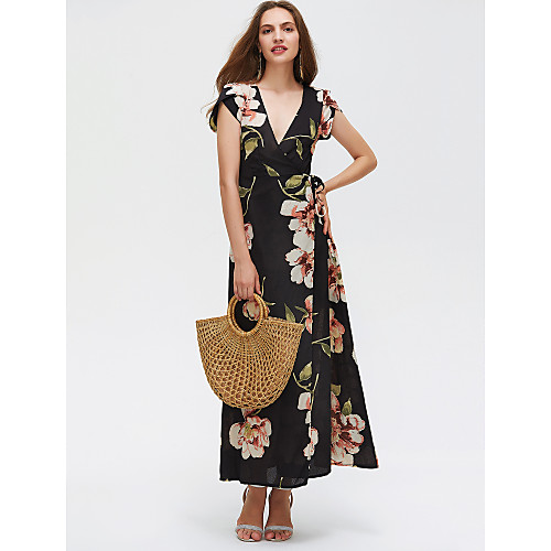 Women's Sheath Dress Maxi long Dress Black Short Sleeve Black Floral Summer V Neck Streetwear Floral S M L XL
Women's Sheath Dress Maxi long Dress Black Short Sleeve Black Floral Summer V Neck Streetwear Floral S M L XL