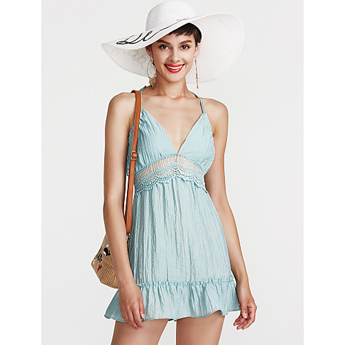 Women's Swing Dress Short Mini Dress Light Blue Sleeveless Solid Colored Summer Deep V Going out Slim Ruffle S M L / Sexy
Women's Swing Dress Short Mini Dress Light Blue Sleeveless Solid Colored Summer Deep V Going out Slim Ruffle S M L / Sexy