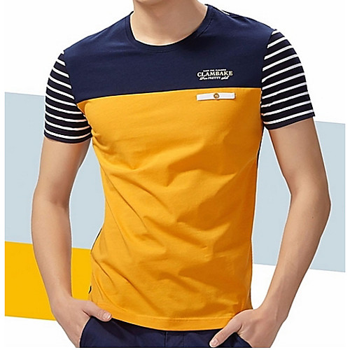 Men's T shirt Shirt Striped Graphic Color Block Plus Size Patchwork Short Sleeve Going out Tops Cotton Round Neck Blue Yellow Gray
Men's T shirt Shirt Striped Graphic Color Block Plus Size Patchwork Short Sleeve Going out Tops Cotton Round Neck Blue Yellow Gray