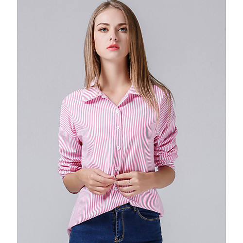 Women's Shirt Striped Print Long Sleeve Daily Tops Cotton Basic Blue Blushing Pink
Women's Shirt Striped Print Long Sleeve Daily Tops Cotton Basic Blue Blushing Pink