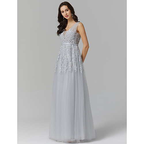 A-Line Elegant Floral Open Back Prom Formal Evening Dress V Neck Sleeveless Sweep / Brush Train Tulle Over Lace with Beading Appliques 2021
A-Line Elegant Floral Open Back Prom Formal Evening Dress V Neck Sleeveless Sweep / Brush Train Tulle Over Lace with Beading Appliques 2021