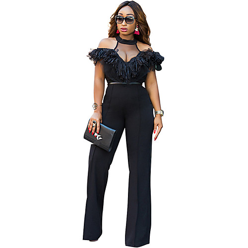 Women's Sophisticated Going out Turtleneck Black Jumpsuit Solid Colored Ruffle Mesh High Waist / Wide Leg / Sexy
Women's Sophisticated Going out Turtleneck Black Jumpsuit Solid Colored Ruffle Mesh High Waist / Wide Leg / Sexy