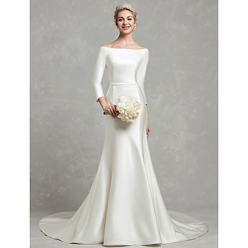 Mermaid / Trumpet Wedding Dresses Bateau Neck Chapel Train Satin Long Sleeve Formal Little White Dress with Sash / Ribbon Bow(s) 2021
Mermaid / Trumpet Wedding Dresses Bateau Neck Chapel Train Satin Long Sleeve Formal Little White Dress with Sash / Ribbon Bow(s) 2021