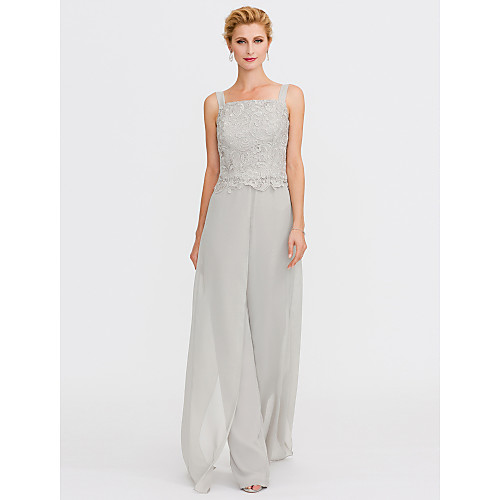 Pantsuit / Jumpsuit Mother of the Bride Dress Plus Size Elegant Square Neck Floor Length Chiffon Corded Lace Sleeveless with Lace Beading Appliques 2021
Pantsuit / Jumpsuit Mother of the Bride Dress Plus Size Elegant Square Neck Floor Length Chiffon Corded Lace Sleeveless with Lace Beading Appliques 2021