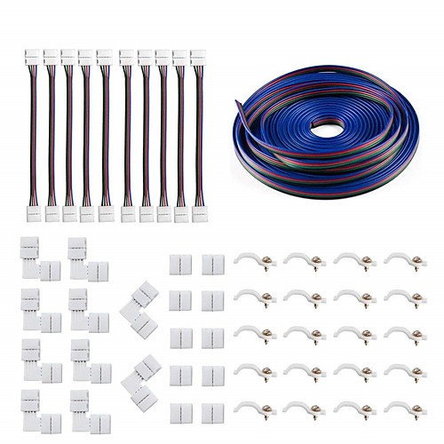 5050 4Pin LED Strip Connector Kit - 10mm RGB LED Connector Kit includes 5M RGB Extension Cable, 10x LED Strip Jumper, 10x L Shape Connectors, 10x Gapless Connectors, 20x LED Strip Clips
5050 4Pin LED Strip Connector Kit - 10mm RGB LED Connector Kit includes 5M RGB Extension Cable, 10x LED Strip Jumper, 10x L Shape Connectors, 10x Gapless Connectors, 20x LED Strip Clips