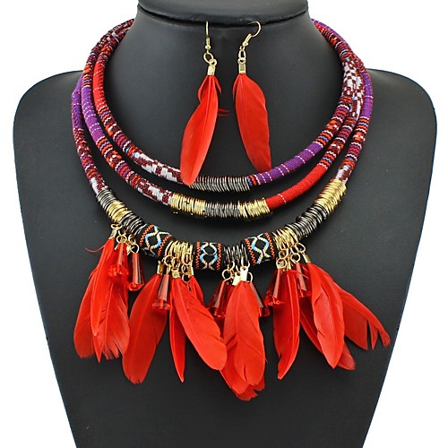 Women's Drop Earrings Necklace Braided Ladies Vintage African Feather Earrings Jewelry Black / Red / Blue For Going out Festival 1 set
Women's Drop Earrings Necklace Braided Ladies Vintage African Feather Earrings Jewelry Black / Red / Blue For Going out Festival 1 set