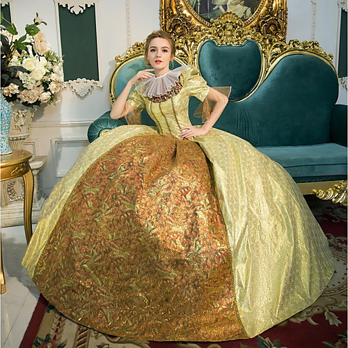 Princess Queen Elizabeth Victorian Maria Antonietta Rococo Baroque Renaissance 18th Century Square Neck Dress Outfits Party Costume Masquerade Women's Costume Golden Vintage Cosplay Party Prom 3/4
Princess Queen Elizabeth Victorian Maria Antonietta Rococo Baroque Renaissance 18th Century Square Neck Dress Outfits Party Costume Masquerade Women's Costume Golden Vintage Cosplay Party Prom 3/4