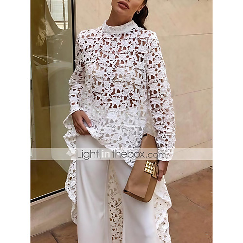 Women's Blouse Shirt Solid Colored Long Sleeve See Through Lace Asymmetric Hem Round Neck Cut Out Lace Tops Slim Lace Blushing Pink White Black
Women's Blouse Shirt Solid Colored Long Sleeve See Through Lace Asymmetric Hem Round Neck Cut Out Lace Tops Slim Lace Blushing Pink White Black