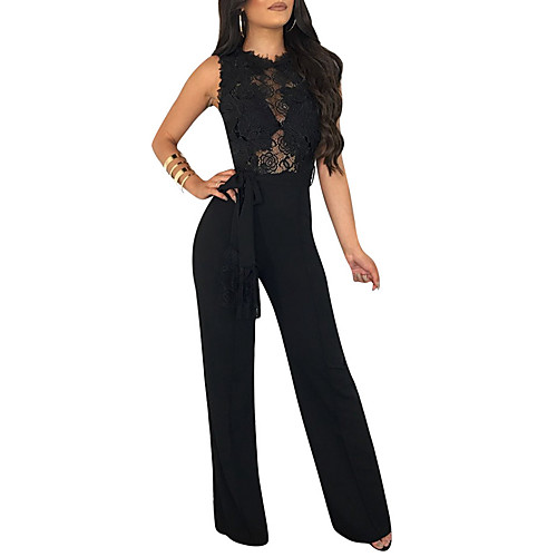 Women's Going out Sexy Crew Neck Black Wide Leg Jumpsuit Onesie, Solid Colored Lace S M L Sleeveless
Women's Going out Sexy Crew Neck Black Wide Leg Jumpsuit Onesie, Solid Colored Lace S M L Sleeveless