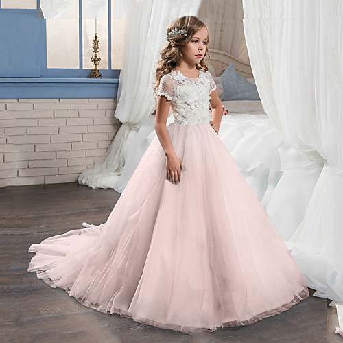 Ball Gown Sweep / Brush Train Flower Girl Dresses Party Tulle Short Sleeve Jewel Neck with Bow(s)
Ball Gown Sweep / Brush Train Flower Girl Dresses Party Tulle Short Sleeve Jewel Neck with Bow(s)