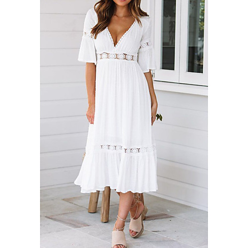 Women's Swing Dress Midi Dress White Half Sleeve Solid Colored Hollow Out Summer Spring & Summer V Neck Hot Holiday Beach vacation dresses Flare Cuff Sleeve 2021 S M L XL / Sexy
Women's Swing Dress Midi Dress White Half Sleeve Solid Colored Hollow Out Summer Spring & Summer V Neck Hot Holiday Beach vacation dresses Flare Cuff Sleeve 2021 S M L XL / Sexy