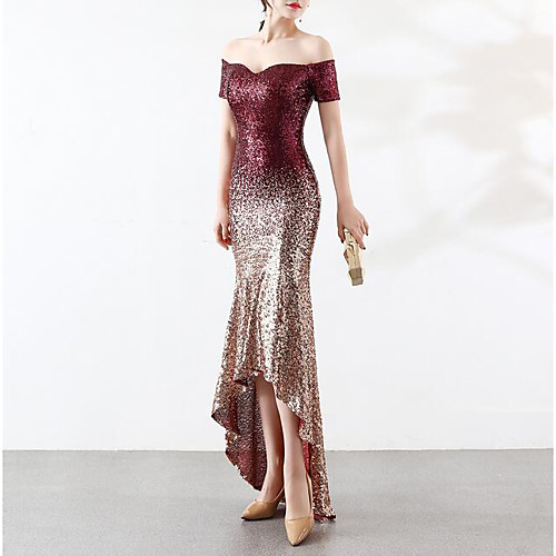 Mermaid / Trumpet Color Block Sparkle & Shine Formal Evening Dress Off Shoulder Short Sleeve Asymmetrical Sequined with Crystals Sequin Embroidery 2021
Mermaid / Trumpet Color Block Sparkle & Shine Formal Evening Dress Off Shoulder Short Sleeve Asymmetrical Sequined with Crystals Sequin Embroidery 2021