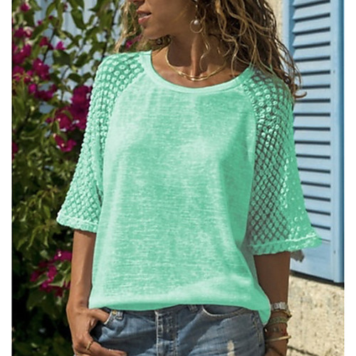 Women's Plus Size T shirt Solid Colored Sexy Lace Patchwork Round Neck Tops White Blue Purple
Women's Plus Size T shirt Solid Colored Sexy Lace Patchwork Round Neck Tops White Blue Purple