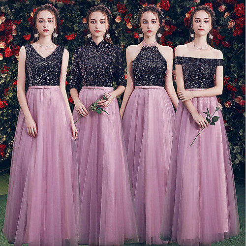 A-Line V Neck Floor Length Tulle / Sequined Bridesmaid Dress with Sequin / Sparkle & Shine
A-Line V Neck Floor Length Tulle / Sequined Bridesmaid Dress with Sequin / Sparkle & Shine