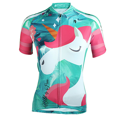 ILPALADINO Women's Short Sleeve Cycling Jersey Summer Polyester Mineral Green Cartoon Bike Jersey Top Triathlon UV Resistant Breathable Reflective Strips Sports Clothing Apparel / Back Pocket
ILPALADINO Women's Short Sleeve Cycling Jersey Summer Polyester Mineral Green Cartoon Bike Jersey Top Triathlon UV Resistant Breathable Reflective Strips Sports Clothing Apparel / Back Pocket
