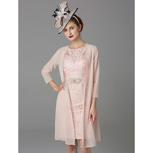 Two Piece Sheath / Column Mother of the Bride Dress Elegant Plus Size Jewel Neck Knee Length Chiffon Lace Sleeveless with Lace 2020
Two Piece Sheath / Column Mother of the Bride Dress Elegant Plus Size Jewel Neck Knee Length Chiffon Lace Sleeveless with Lace 2020