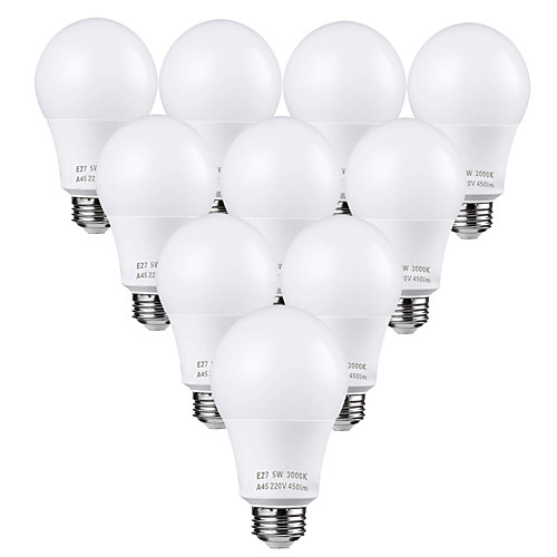 10PCS 5W LED Light Bulbs 45 Watt Equivalent 3000K/6000K Daylight White No Flicker E26/E27 Medium Screw Base Bulbs 450Lumens Non Dimmable AC110V/AC220V
10PCS 5W LED Light Bulbs 45 Watt Equivalent 3000K/6000K Daylight White No Flicker E26/E27 Medium Screw Base Bulbs 450Lumens Non Dimmable AC110V/AC220V