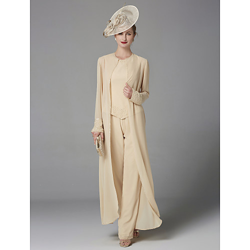 Pantsuit / Jumpsuit Mother of the Bride Dress Plus Size Elegant Bateau Neck Floor Length Chiffon Sleeveless with Beading Appliques 2021
Pantsuit / Jumpsuit Mother of the Bride Dress Plus Size Elegant Bateau Neck Floor Length Chiffon Sleeveless with Beading Appliques 2021