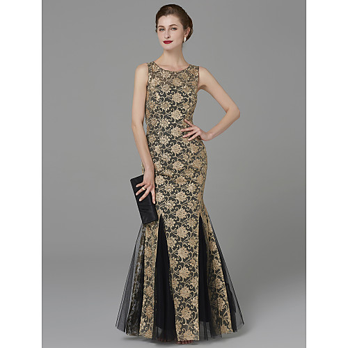 Mermaid / Trumpet Mother of the Bride Dress Elegant & Luxurious Jewel Neck Floor Length Lace Tulle Sleeveless with Lace 2021
Mermaid / Trumpet Mother of the Bride Dress Elegant & Luxurious Jewel Neck Floor Length Lace Tulle Sleeveless with Lace 2021