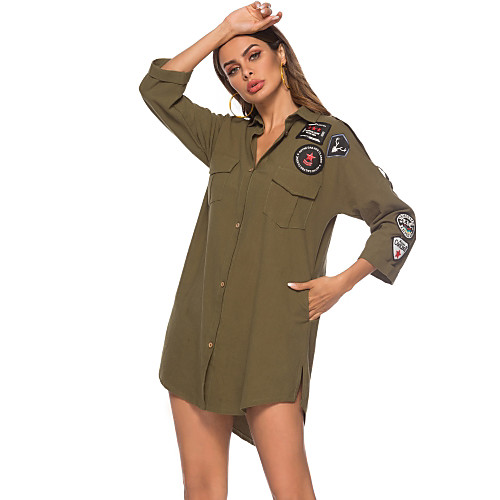Women's Shirt Dress Knee Length Dress Green 3/4 Length Sleeve Solid Color Fall Spring Casual Loose 2021 S M L XL
Women's Shirt Dress Knee Length Dress Green 3/4 Length Sleeve Solid Color Fall Spring Casual Loose 2021 S M L XL