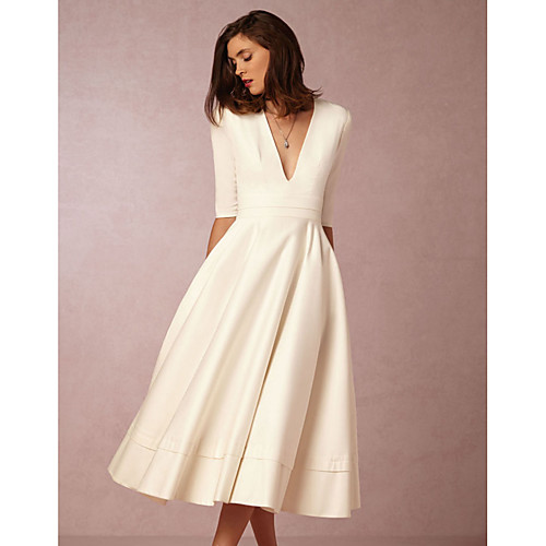 A-Line Minimalist White Holiday Cocktail Party Valentine's Day Dress V Neck Half Sleeve Tea Length Jersey with Pleats 2021
A-Line Minimalist White Holiday Cocktail Party Valentine's Day Dress V Neck Half Sleeve Tea Length Jersey with Pleats 2021