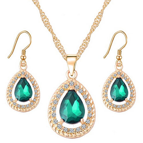 Women's Drop Earrings Pendant Necklace Hollow Out Pear Stylish Classic Rhinestone Gold Plated Earrings Jewelry Green / Red / Blue For Wedding Party 1 set
Women's Drop Earrings Pendant Necklace Hollow Out Pear Stylish Classic Rhinestone Gold Plated Earrings Jewelry Green / Red / Blue For Wedding Party 1 set
