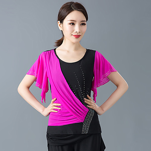 Ballroom Dance Top Beading Tiered Women's Training Performance Short Sleeve Elastic Crystal Cotton Polyester
Ballroom Dance Top Beading Tiered Women's Training Performance Short Sleeve Elastic Crystal Cotton Polyester