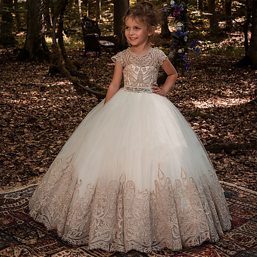 Ball Gown Sweep / Brush Train Flower Girl Dresses Wedding Lace Short Sleeve Jewel Neck with Lace
Ball Gown Sweep / Brush Train Flower Girl Dresses Wedding Lace Short Sleeve Jewel Neck with Lace