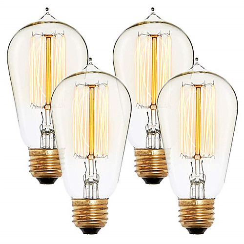4pcs 40 W E26 / E27 ST58 Warm White 2300 k Retro / Dimmable / Decorative Incandescent Vintage Edison Light Bulb 220-240 V
4pcs 40 W E26 / E27 ST58 Warm White 2300 k Retro / Dimmable / Decorative Incandescent Vintage Edison Light Bulb 220-240 V