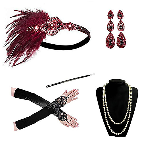 Cosplay Charleston Vintage 1920s The Great Gatsby Costume Accessory Sets Gloves Necklace Flapper Headband Women's Feather Costume Earrings Red black / Red and White / Red Vintage Cosplay Festival
Cosplay Charleston Vintage 1920s The Great Gatsby Costume Accessory Sets Gloves Necklace Flapper Headband Women's Feather Costume Earrings Red black / Red and White / Red Vintage Cosplay Festival