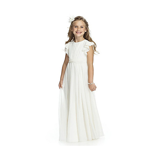 Sheath / Column Long Length Flower Girl Dresses Wedding Chiffon Short Sleeve Jewel Neck with Cascading Ruffles
Sheath / Column Long Length Flower Girl Dresses Wedding Chiffon Short Sleeve Jewel Neck with Cascading Ruffles