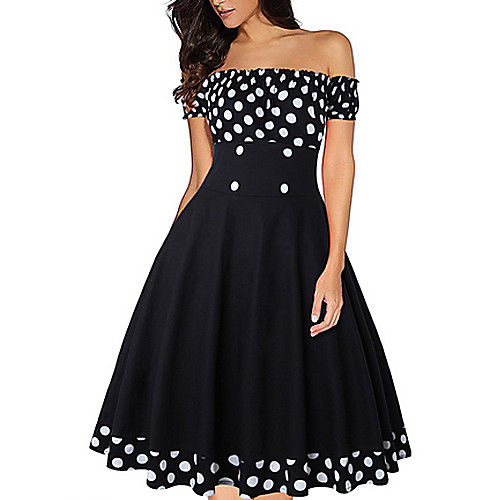 Women's A Line Dress Black Short Sleeve Polka Dot Off Shoulder Elegant S M L XL XXL
Women's A Line Dress Black Short Sleeve Polka Dot Off Shoulder Elegant S M L XL XXL