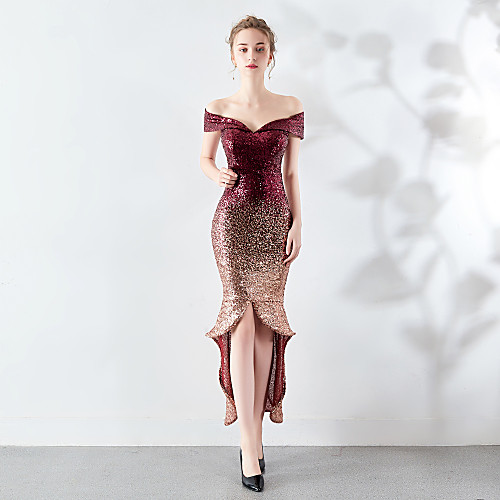 Mermaid / Trumpet Sexy Wedding Guest Cocktail Party Dress Off Shoulder Sleeveless Asymmetrical Sequined with Sequin 2021
Mermaid / Trumpet Sexy Wedding Guest Cocktail Party Dress Off Shoulder Sleeveless Asymmetrical Sequined with Sequin 2021