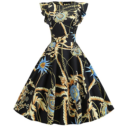 Women's Swing Dress Knee Length Dress Gold Short Sleeve Color Block Ruffle Patchwork Print Round Neck Vintage Belt Not Included Slim S M L XL XXL
Women's Swing Dress Knee Length Dress Gold Short Sleeve Color Block Ruffle Patchwork Print Round Neck Vintage Belt Not Included Slim S M L XL XXL