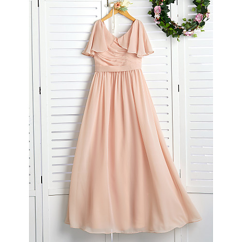A-Line Maxi Junior Bridesmaid Dress Wedding Chiffon Short Sleeve Jewel Neck with Ruffles / Wedding Party
A-Line Maxi Junior Bridesmaid Dress Wedding Chiffon Short Sleeve Jewel Neck with Ruffles / Wedding Party