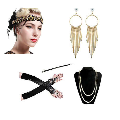 Charleston Vintage 1920s The Great Gatsby Costume Accessory Sets Gloves Flapper Headband Women's Feather Costume Necklace Earrings Black / Red black / BlackGolden Vintage Cosplay Festival
Charleston Vintage 1920s The Great Gatsby Costume Accessory Sets Gloves Flapper Headband Women's Feather Costume Necklace Earrings Black / Red black / BlackGolden Vintage Cosplay Festival