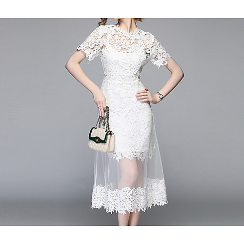 Women's A Line Dress Midi Dress White Short Sleeve Floral Solid Colored Geometric Tassel Fringe Cut Out Lace Summer Round Neck Vintage Streetwear Party Petal Sleeves Slim Lace S M L XL XXL
Women's A Line Dress Midi Dress White Short Sleeve Floral Solid Colored Geometric Tassel Fringe Cut Out Lace Summer Round Neck Vintage Streetwear Party Petal Sleeves Slim Lace S M L XL XXL
