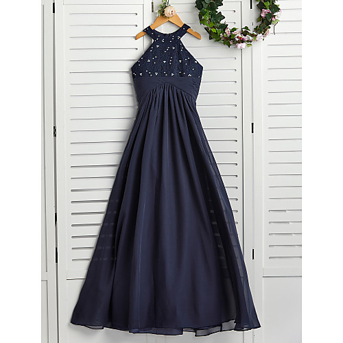 A-Line Maxi Junior Bridesmaid Dress Wedding Chiffon Sleeveless Jewel Neck with Pearls / Wedding Party
A-Line Maxi Junior Bridesmaid Dress Wedding Chiffon Sleeveless Jewel Neck with Pearls / Wedding Party