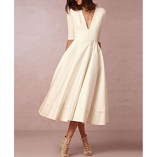A-Line Wedding Dresses V Neck Tea Length Satin Half Sleeve Simple Casual Vintage Little White Dress 1950s with 2021
A-Line Wedding Dresses V Neck Tea Length Satin Half Sleeve Simple Casual Vintage Little White Dress 1950s with 2021