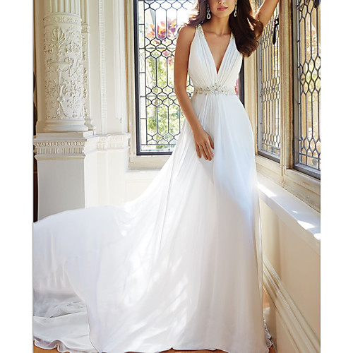 A-Line Wedding Dresses V Neck Court Train Chiffon Spaghetti Strap with Lace 2021
A-Line Wedding Dresses V Neck Court Train Chiffon Spaghetti Strap with Lace 2021